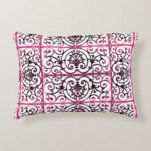 Fuchsia scrollwork pattern decorative cushion