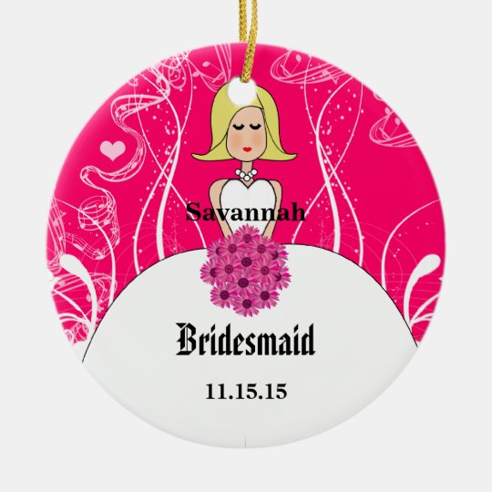 Fuchsia Short Blonde Hair Gown Bridesmaid Ornament
