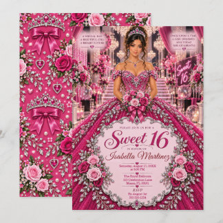 Fuchsia & Silver Sweet 16 Invitation