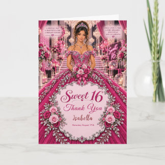 Fuchsia & Silver Sweet 16 Thank You Card