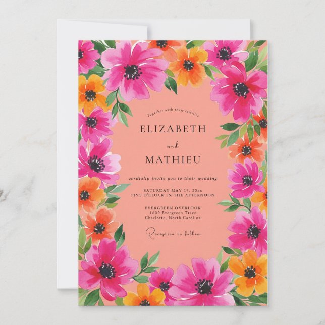 Fuchsia Spirited Summer Wedding Invitation (Front)