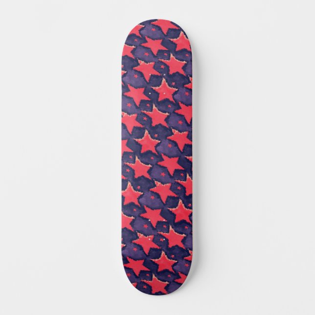 Fuchsia Stars Purple Cosmic Pattern Skateboard (Front)