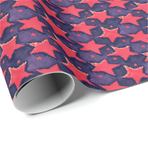 Fuchsia Stars Purple Cosmic Pattern Wrapping Paper