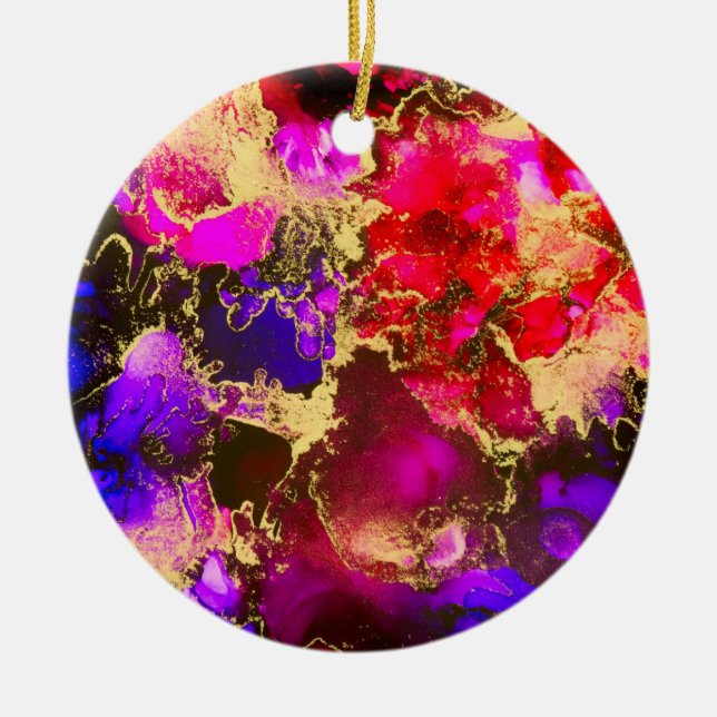 Fuchsia Stunning Alcohol Ink Painting Ceramic Ornament (Front)