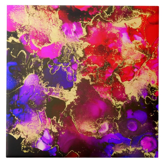 Fuchsia Stunning Alcohol Ink Painting Ceramic Tile (Front)
