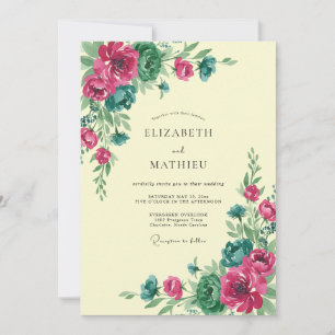 Fuchsia Teal Lush Floral Wedding Invitation