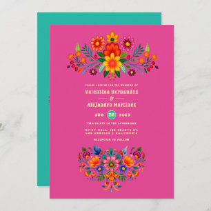 Fuchsia & Turquoise Folk Art Fiesta Wedding Invitation