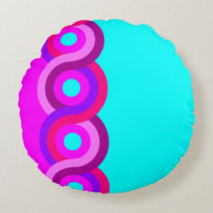 Fuchsia&Turquoise Plaided Pattern Round Cushion