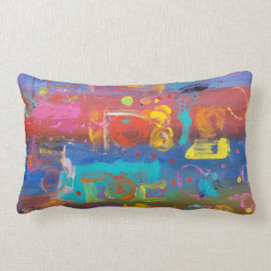 Fuchsia, Turquoise, Violet, and Blue Abstract Lumbar Cushion