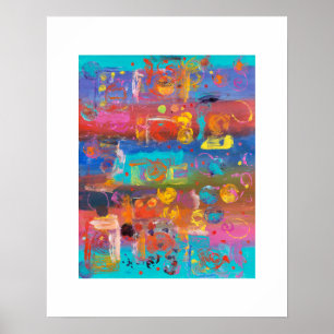 Fuchsia, Turquoise, Violet, and Blue Abstract Poster