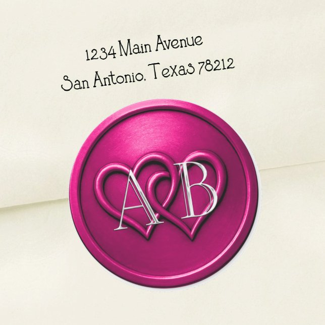Fuchsia Two Hearts Intertwined Monogram Wedding Classic Round Sticker (Creator Uploaded)