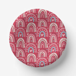 Fuchsia Valentines Day Rainbows Paper Plate