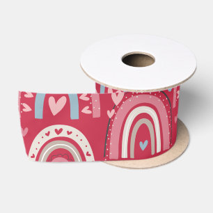 Fuchsia Valentines Day Rainbows Satin Ribbon