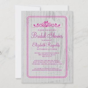 Fuchsia Vintage Barn Wood Bridal Shower Invitation