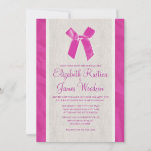 Fuchsia Vintage Bow & Linen Wedding Invitations