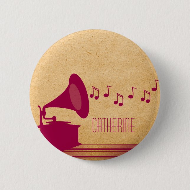 Fuchsia Vintage Gramophone Button (Front)