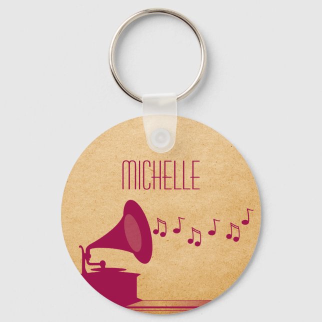 Fuchsia Vintage Gramophone Keychain (Front)