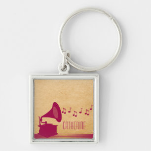 Fuchsia Vintage Gramophone Premium Keychain