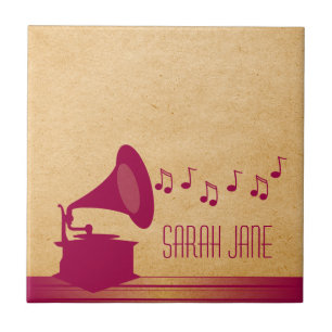 Fuchsia Vintage Gramophone Tile
