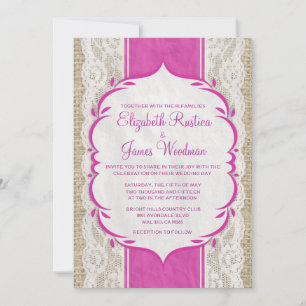 Fuchsia Vintage Linen & Lace Wedding Invitations