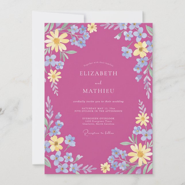 Fuchsia Vivid Meadow Wedding Invitation (Front)