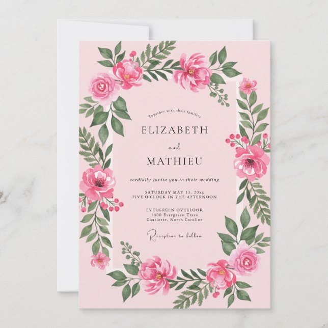 Fuchsia Warm Rose Wedding Invitation (Front)