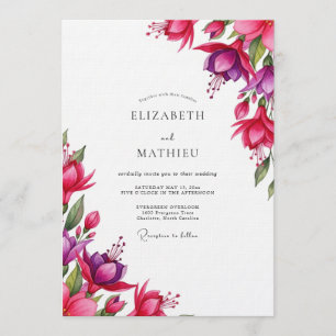 Fuchsia Watercolor Bloom Wedding Invitation