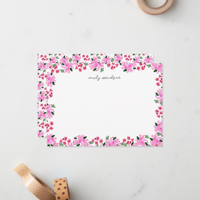 Fuchsia Watercolor Floral Garden Personalised Card (Front/Back In Situ)