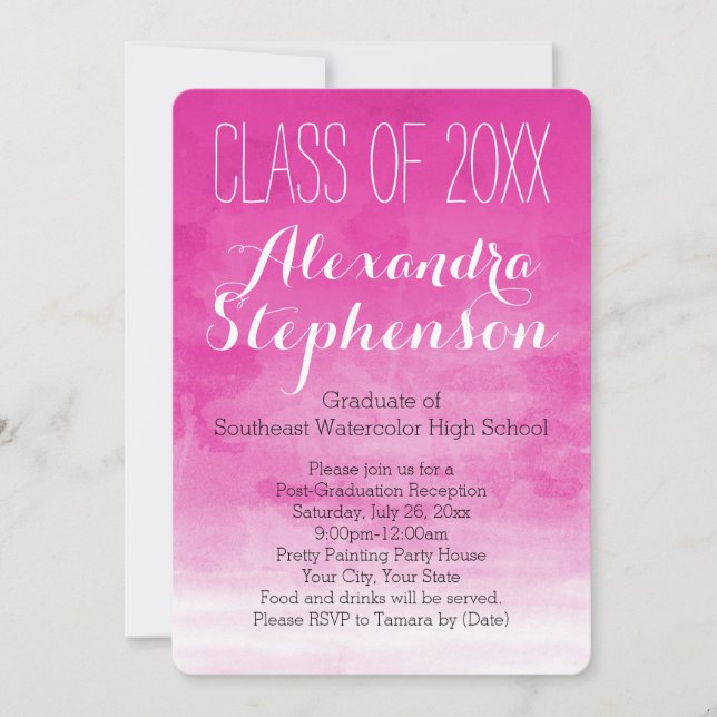 Fuchsia Watercolor Graduation Party Invitation (Front)