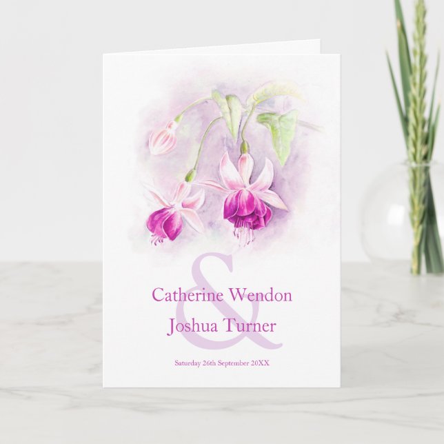 Fuchsia watercolor purple pink Wedding Program (Front)