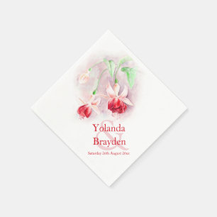Fuchsia watercolor red green wedding napkins