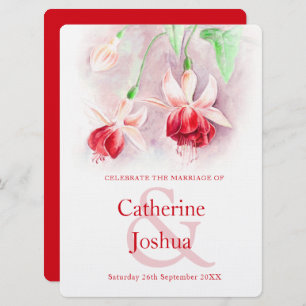 Fuchsia watercolor red pink art wedding invitation