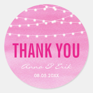 Fuchsia Watercolor String Lights Classic Round Sticker