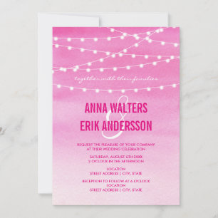Fuchsia Watercolor String Lights Invitation