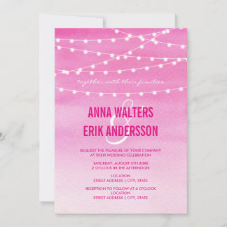 Fuchsia Watercolor String Lights Invitation