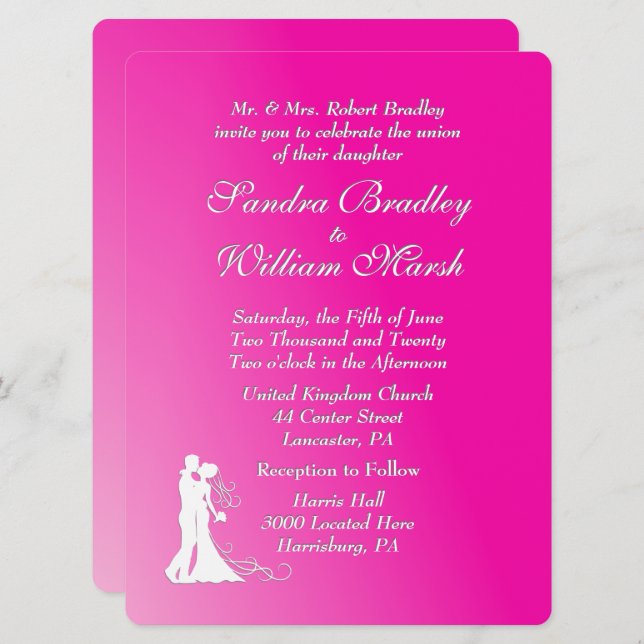 Fuchsia Wedding Invitation (Front/Back)