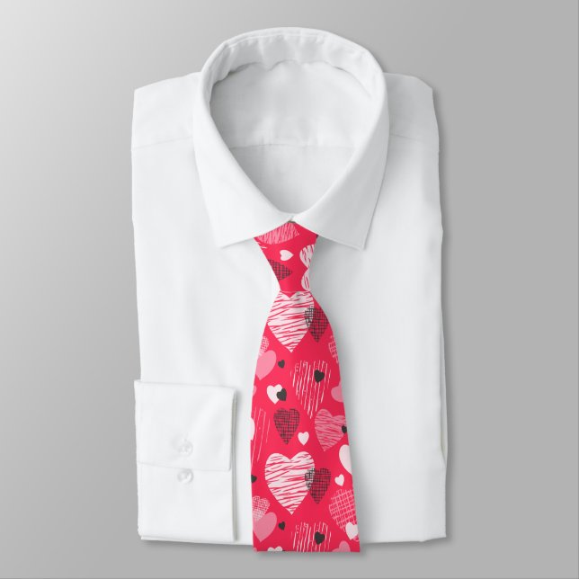 Fuchsia Whimsical Heart Valentine Tie (Tied)