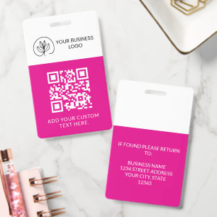 Fuchsia White Event Badge Custom QR Code & Logo ID Badge