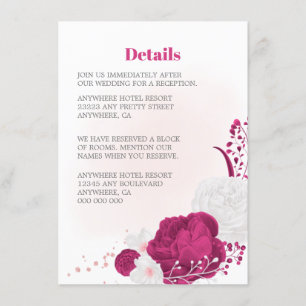 fuchsia & white floral wedding details  enclosure card