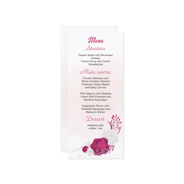 fuchsia & white floral wedding menu (Front/Back In Situ)