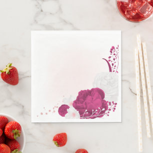 fuchsia & white floral wedding napkin