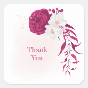 fuchsia & white floral wedding square sticker