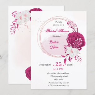 fuchsia & white floral wreath bridal shower invitation