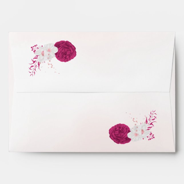 fuchsia & white flowers botanical wedding envelope (Back (Top Flap))