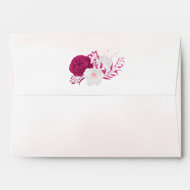 fuchsia & white flowers botanical wedding envelope (Back (Top Flap))