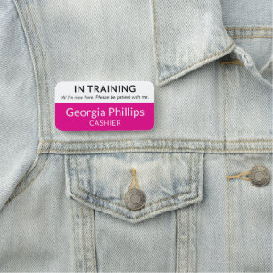Fuchsia & White In Training New Employee Name Tag
