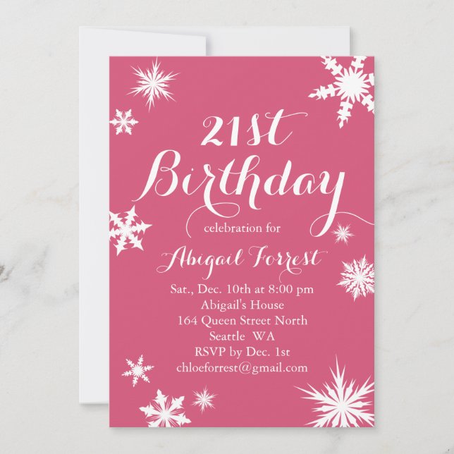 Fuchsia Winter 21st Birthday Invitation (Front)