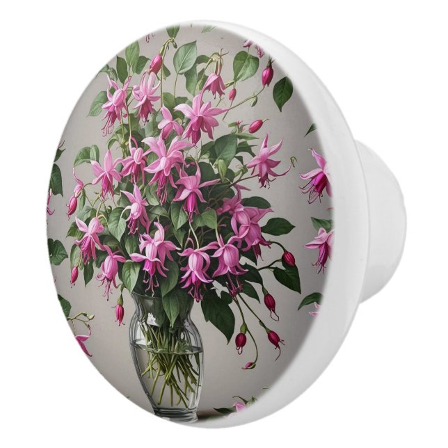 Fuchsias flowers in vase  ceramic knob (Right)