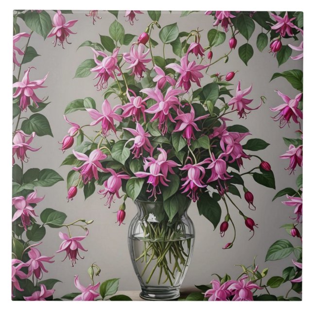 Fuchsias flowers in vase  ceramic tile (Front)