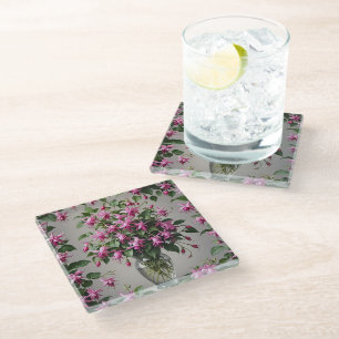 Fuchsias flowers in vase  glass coaster